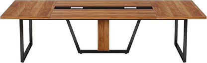 LITTLE TREE 8FT Conference Table for 10 People, Large Meeting Table, Modern Conference Room Tables with Cable Management, Training Tables with Strong Metal Legs for Office, Brown