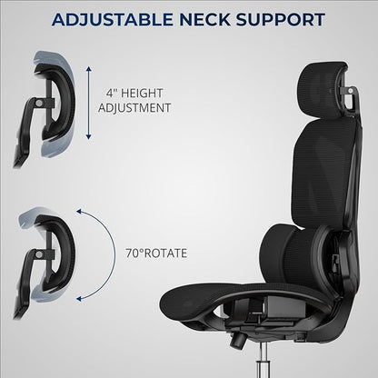 Ergonomic Office Chair – Mesh Office Chair with Headrest, Adjustable Armrest and Lumbar Support – Holds Up to 290lbs (GPP-MAX-90)