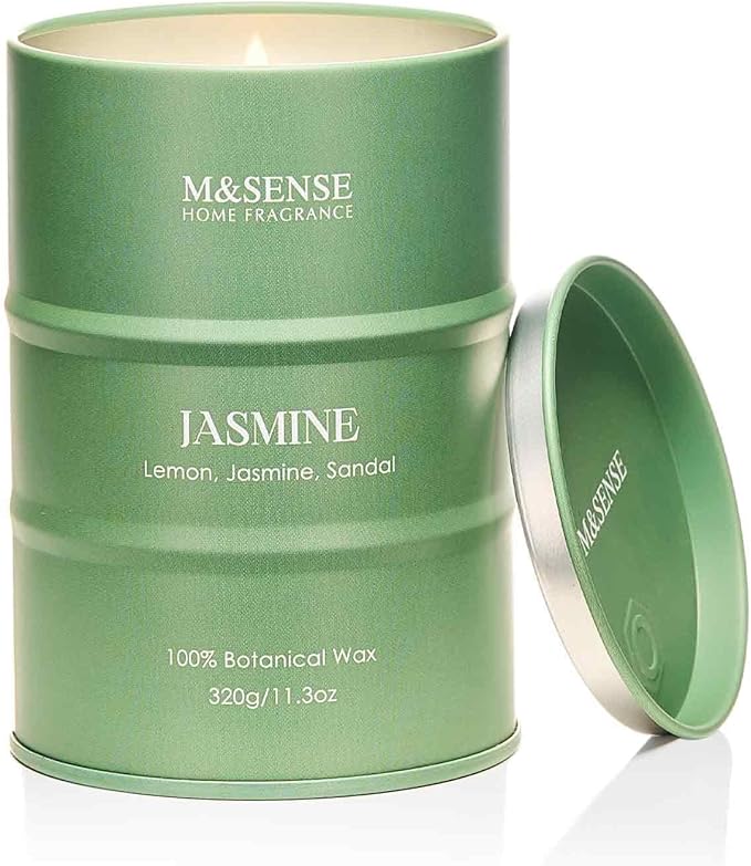 M&SENSE Jasmine Scented Candles Natural Non Toxic, Aromatherapy Candle for Stress Relief Meditation Relaxing, Housewarming Gifts for Women Men, 11.3oz 70 Hour Long Burning