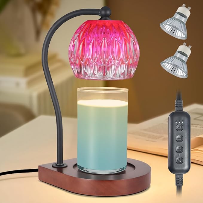 Candle Warmer Lamp with Timer, Electric Candle Lamp Warmer for Jar Candles with 2Bulbs, Candle Warmer for Home Decor Gifts for Women Mom Christmas (06-Pink)