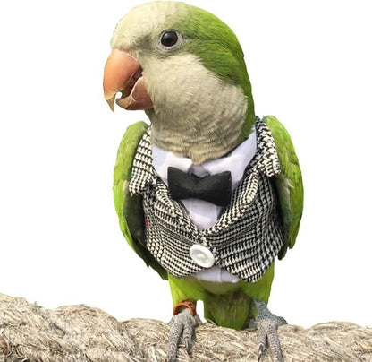 Bird Clothes Birds Flight Suit,Tuxedo Business Suit for Parrots African Greys Parakeet Cockatiel Sun Conure Christmas Party Birthday Cosplay Photo Prop Small Animals Apparel (2XL,Grid Suit)