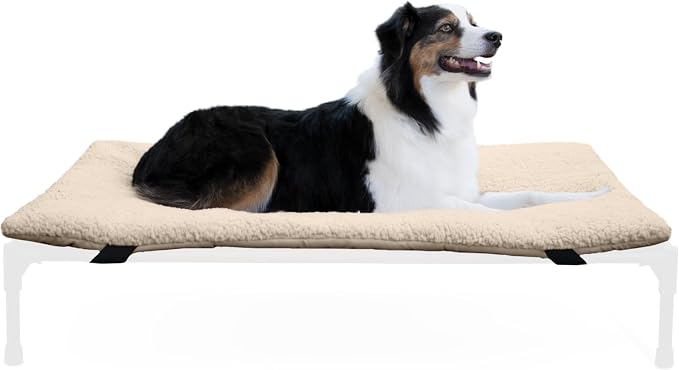 K&H Pet Products Dog Cot Pad (Cot Sold Separately), Pillow-Top Comfort Bed for K&H Large Elevated Dog Beds, Soft & Fluffy, Secure Fit Straps, Machine Washable, Portable - Large 42 X 30in Tan Fleece