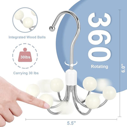 TOPIA HANGER Hoodie Hangers 4-Pack with 6 Wood Balls, 360°Swivel Purse Hanger, Scarf Hanger, Closet Hooks, Handbag Organizer, Bra Hanger, Accessory Organizers for Scarf, Tanktop, Hat, Hoodie CT57W