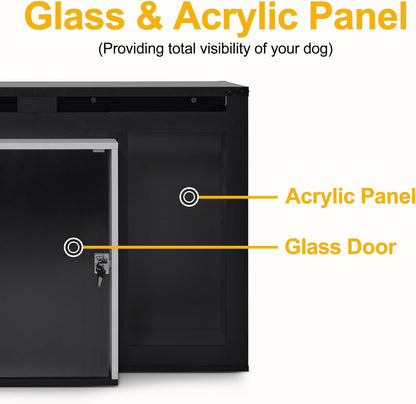 Lovupet Wooden Dog Crate Furniture, Villa Style Dog Kennel for Medium Breed with Glass Door and Acrylic Panels, GC34 (Black)