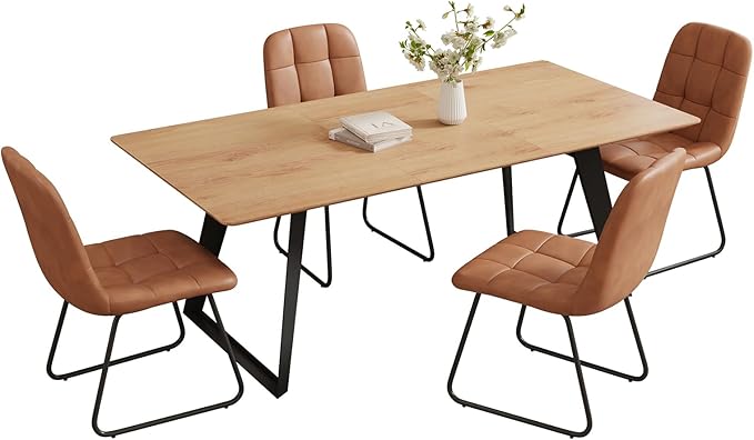 ZckyCine Modern Dining Table and Chair Set for 4 – Rectangular Expandable Wooden Table, Space-Saving Multifunctional Design for Small Spaces