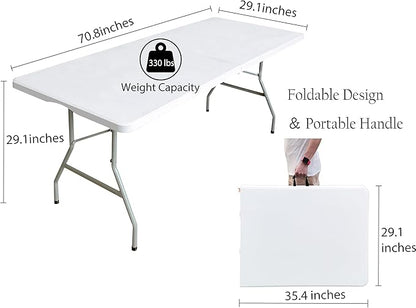 6 Foot Folding Table 6ft Fold in Half Heavy Duty Plastic Foldable Table, 72 inch Portable Table with Handle,Indoor Outdoor 6‘ Utility Card Tables for Picnic, Party, Dining