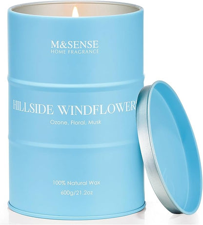 M&SENSE White Flowers Large Natural Scented Candle, 120 Hours Long Lasting Soy Candle 21.2oz, Stress Relief Floral Aromatherapy Candles for Women, Valentines Day Gifts for Her