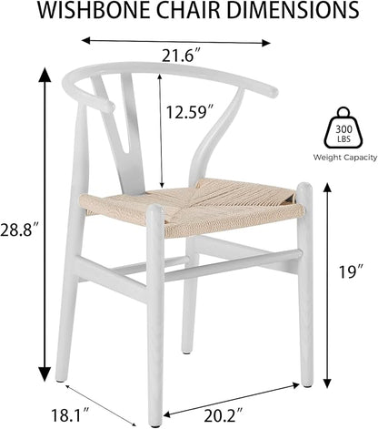 Tomile Wishbone Chair Y Chair, Wooden Dining Chairs, Mid Century Modern Chairs with Arms, Solid Wood Weave Seat Kitchen & Dining Room Chairs (Ash Wood - White)