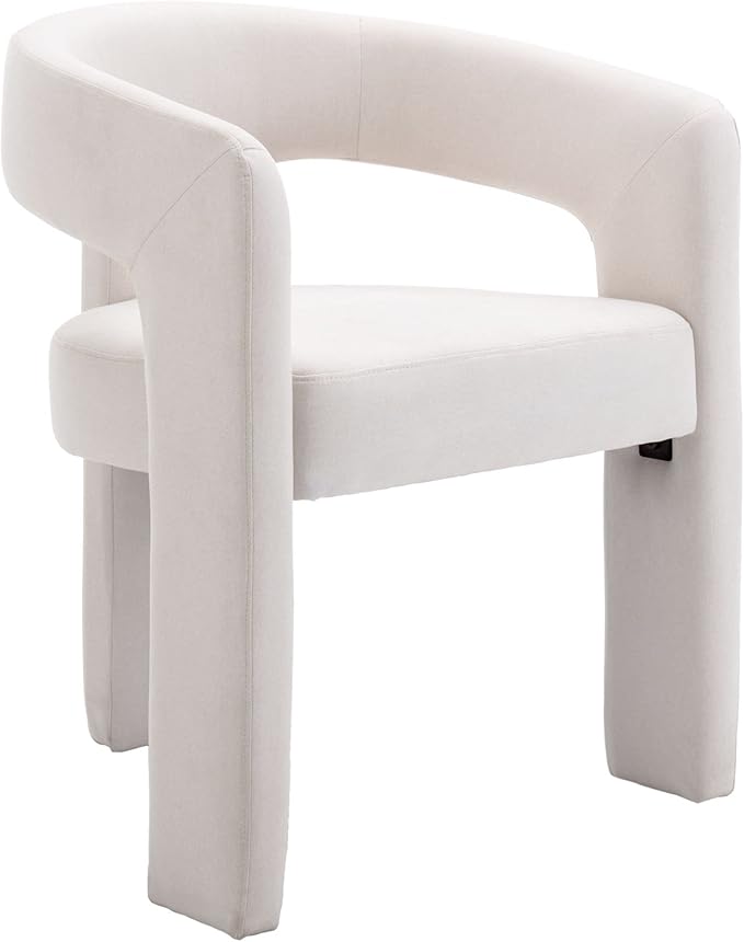 Modern Linen Fabric Upholstered Dining Chairs with Open-Back, Cute Barrel Side Chairs Kitchen Armchair Accent Chairs for Dining Room Bedroom, Ivory