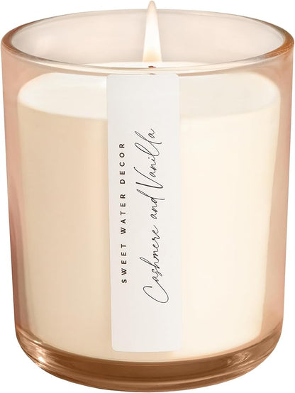 Sweet Water Decor Cashmere and Vanilla Scented Soy Candles – Milky Coconut, Jasmine, Soft Cashmere, Exotic Musk – Cozy Aroma – 50 Hour Burn – 12oz Tinted Glass Jar for Home Decor and Bedroom Decor