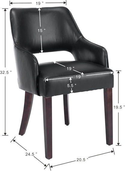 PU Leather Dining Chairs Set of 2 Upholstered Armchair Side Chairs Wood Accent Chair for Living Room/Dining Room/Bedroom/Restaurant, Black