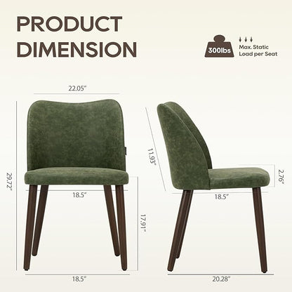 Wooden Dining Chairs Set of 6, Upholstered Kitchen Dining Room Chair, Modern Farmhouse Dinner Chair for Restaurant & Cafe, Green