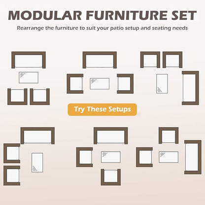 FDW | 4-Piece Patio Furniture Set | Gray & Blue | Outdoor Wicker Furniture with Coffee Table | Modern Rattan Chairs Conversation Set | Outdoor Seating | Weather-Resistant | for Porch, Garden, Lawn