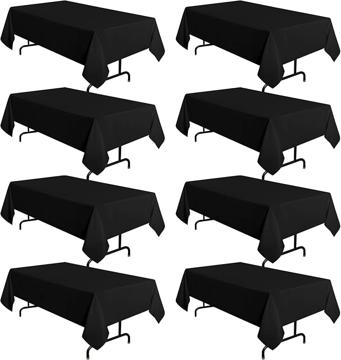 sancua 8 Pack Black Tablecloth 60 x 102 Inch, Rectangle Table Cloth for 6 Feet Tables - Stain and Wrinkle Resistant Washable Polyester Table Cover for Dining Tables, Buffet Parties and Camping