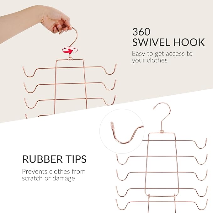 ZEDODIER 3 Pack Tank Top Hanger Space Saving, Bra Hangers for Closet Organizer, Hanging Bra Organizer Tank Tops Holder with 24 Hooks, Closet Organizers and Storage Small Space Solutions, Rose Gold