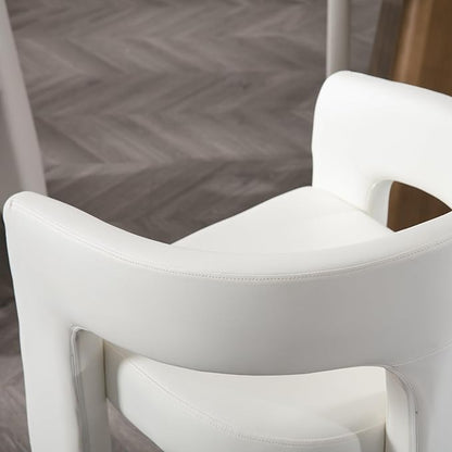 Set of 2 Modern PU Leather Upholstered Dining Chairs with Open-Back, Cute Barrel Side Chairs Kitchen Armchair Accent Chairs for Dining Room Bedroom, White
