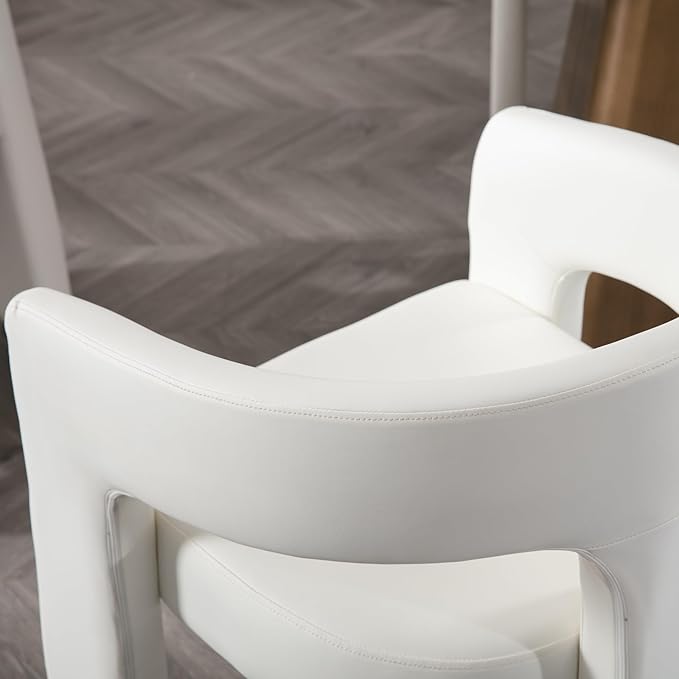 Set of 3 Modern PU Leather Upholstered Dining Chairs with Open-Back, Cute Barrel Side Chairs Kitchen Armchair Accent Chairs for Dining Room Bedroom, White