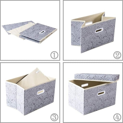 PRANDOM Large Storage Boxes with Lids [3-Pack] Fabric Decorative Storage Bins Cubes Organizer Containers Baskets with Handles for Closet Grey 17.7x11.8x11.8 In For 6+ Year Old Boys and Girls