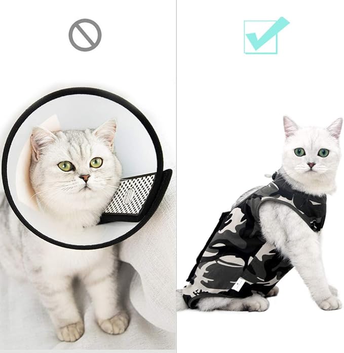 Cat Recovery Suit for Male and Female Surgical Post Surgery Soft Cone Onesie Shirt Clothes Neuter Licking Protective Diapers Outfit Cover Kitten Spay Collar(L, Camouflage)