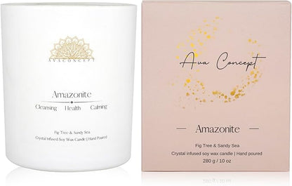 Crystal Candles Scented - Fig Tree Sandy Sea Aromatherapy Candle with Amazonite for Women - Soy Candles for Meditation Home Decor - 10 oz