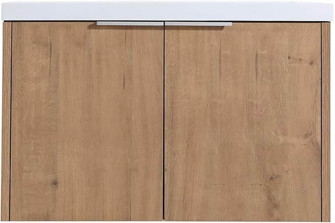 Goujxcy 30" Wall Mounted Vanity With Sink, Modern Floating Cabinet With White Resin Wash Basin & Storage, Soft-Close Door Plywood Hanging Bathroom Cabinet (Imitative Oak)