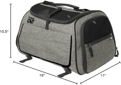 Travel Cat Carrier Bag - Portable Comfort Soft Sided Transpurrter Cat Carrier for Small Medium Cats Kitten up to 30 LBs Airline Approved Backpack with Shoulder Strap (Heather Grey)