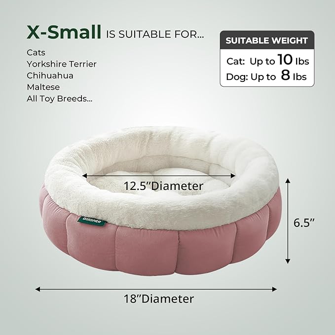 BALANCE Cat Beds for Indoor Cats, Washable Round Cat Bed, Cute Kitten Bed with Anti-Slip Bottom for Kitty and Puppy, 18 Inches, Mellow Rose