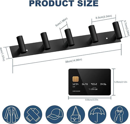 VAEHOLD Black Hat and Coat Wall Mount Rack 5 Hooks for Robes, Bags, Keys, and Towels Bathroom Towel Hanger Organizer (1 Pack)