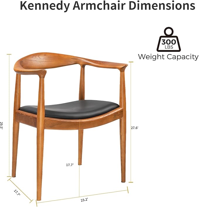 Tomile Upholstered Dining Chair Kennedy Armchair, Mid Century Modern Kitchen & Dining Chairs with PU Leather Cushion Seat, Hans Wegner Elbow Chair for Living Room Bedroom Office (Chestnut Color)