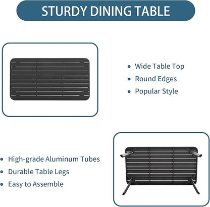Outdoor Dining Table for 4 Person 62" Rectangle Aluminum Table Patio Furniture for Garden, Lawn, Patio, Grey