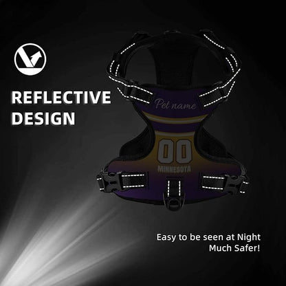 Custom Minnesota Dog Harness with Reflective Stripes Personalized Name and Number Dog Vest Harness with Pet Traction Rope for Small Medium Large Dog