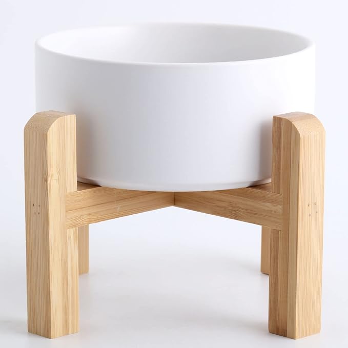 Petygooing White Elevated/Raised Ceramic Dog Bowl for Small Breeds, Dog Food Water Dish with Stand,Pet Feeding Bowl with Anti Slip Rubber for Cats and Small Dogs Puppy 13.5 OZ (5.1In / 1.7 Cups
