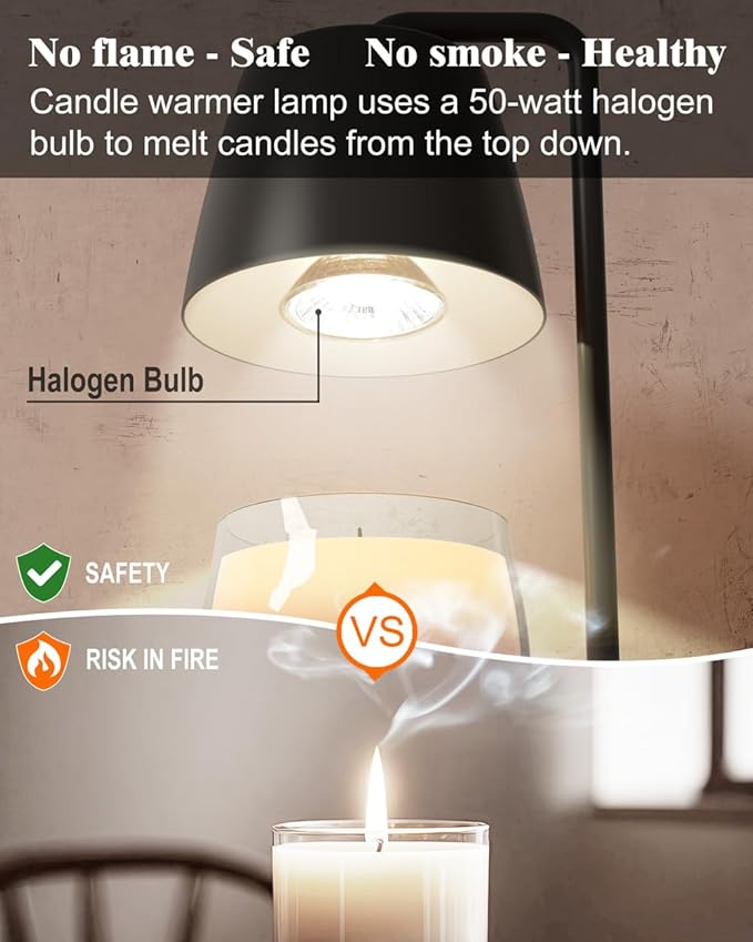 Candle Warmer Lamp with Timer and Dimmer - Electric Candle Lamp Warmer for Jar Candles - Ideal Home Decor Gift for Women, Daughter, and Mom - Includes 2 Bulbs (Black)
