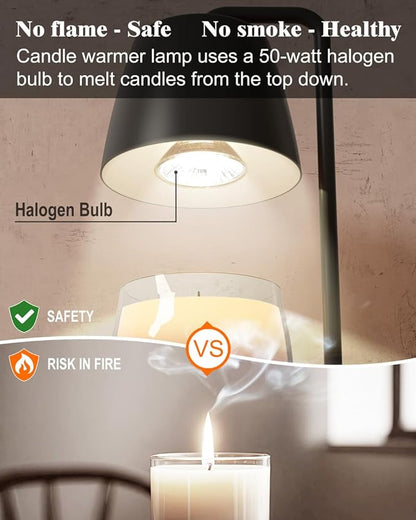 Candle Warmer Lamp with Timer and Dimmer - Electric Candle Lamp Warmer for Jar Candles - Ideal Home Decor Gift for Women, Daughter, and Mom - Includes 2 Bulbs (Black)
