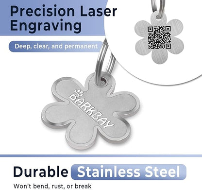 Dog Tags Personalized for Pets,Dog Name Tags QR Code,No Subscription Fees,Modifiable Pet Online Profile,Stainless Steel,No App Required,for Dogs and Cats Small,Medium,Large(Flower,Regular)