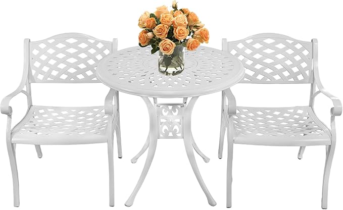 30.31" Outdoor Table and Chairs, Patio Table Set with 2.36" Umbrella Hole, Anti-Resistant Outdoor Dinning Set, Cast Aluminum Patio Furniture Set for Garden, Porch, Deck