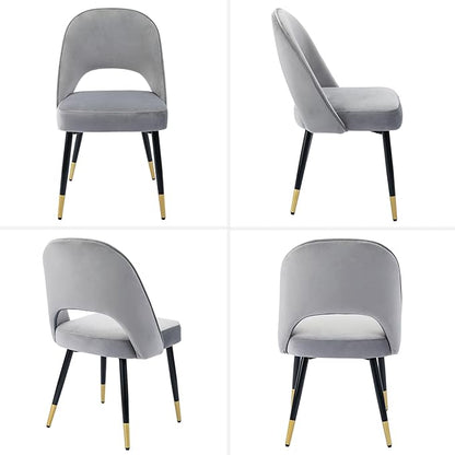 DUOMAY Modern Dining Chair Set of 2 with Open Back, Velvet Upholstered Armless Chair with Metal Frame Side Chair for Kitchen Dining Room Living Room, Grey
