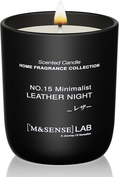 M&SENSE Natural Soy Candle| Leather Night | 5.3 oz | Minimalist Christmas Scented Candle for Relaxation, Gifting, Home Décor | for Bedroom, Office, Party Small