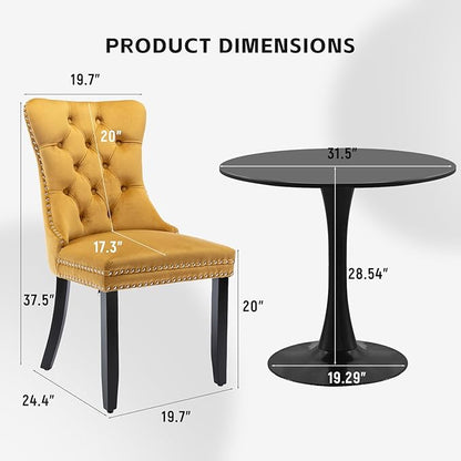SoarFlash Kitchen Table and Chairs for 2, 31.5" Dining Table Set for 2 with Velvet Upholstered Chairs, 3 Piece Round Kitchen Table Set, Dining Room Table Set for Small Space, Apartment, Gold/Black