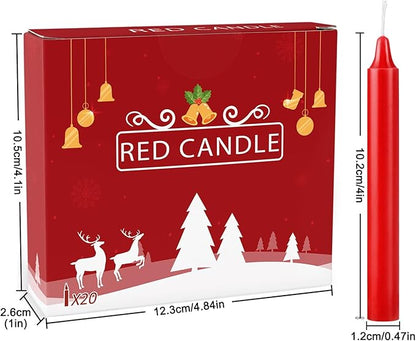 Set of 20 Red Candles –Spell Chime Candles for Christmas,Household, Wedding, Rituals, Prayer, Birthdays, Meditation, Altar,Party and Home Décor Candlesticks - 4 Inch Tall, Unscented (Red)