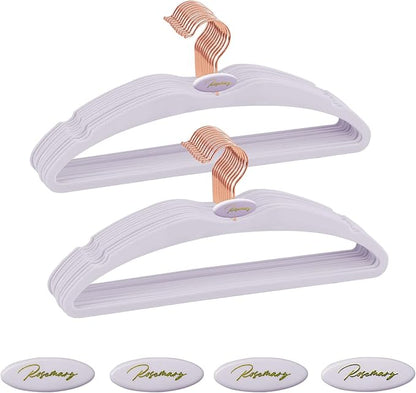ManGotree Velvet Coat Hangers with Empty Aromatherapy Boxes, Non-Slip Short Neck Hangers, Ultra-Thin Space Saving Suit Hanger for Jacket, Shirt, Dress, Pants (22 Pack, Light Purple)