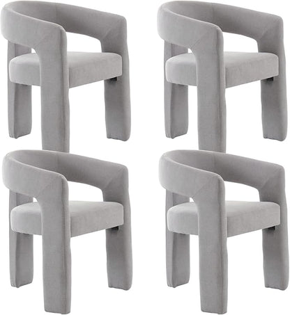Modern Chenille Dining Chairs Set of 4, Upholstered Barrel Chairs with Arms Comfy Accent Side Chairs for Living Room/Dining Room/Reception, Grey