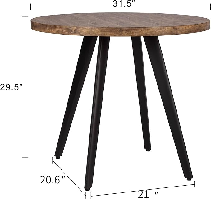 Round Dining Table, Small Dining Table for 2, 31.5" Round Table, Mid-Century Modern Kitchen Table with 1.4" Thickness Wood Grain Tabletop for or Small Space, Dining Room, Kitchen, Rusty Brown