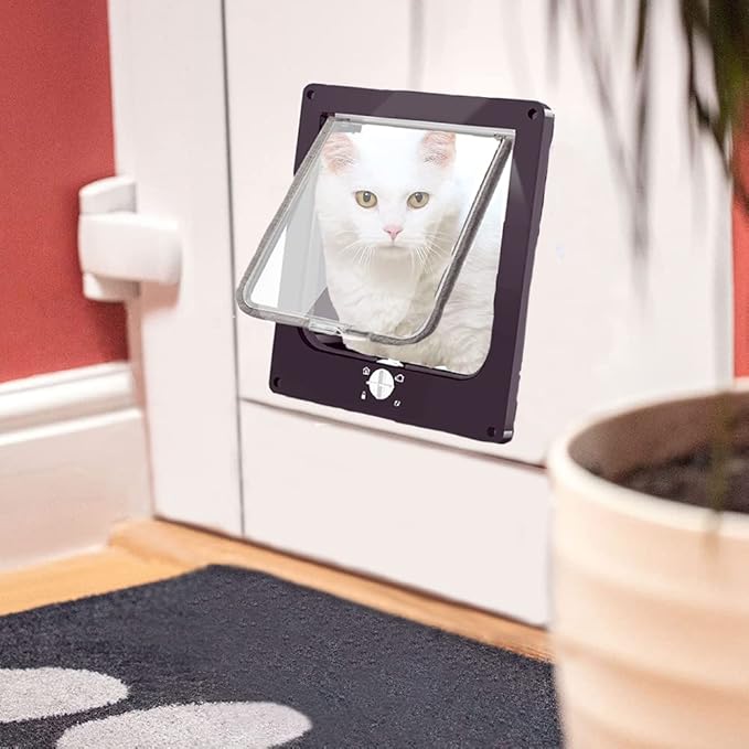EASY JOY Cat Doors(Outer Size 8.6" x 7.5"), 4-Way Locking Cat Door for Interior Exterior Doors, Weatherproof pet Door with Magnet for Cat or Dog < 16.1 inches in Girth(Brown M)