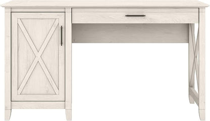 Bush Furniture Key West Computer Desk with Storage | Farmhouse PC Table for Home Office in Linen White Oak | 54W x 24D