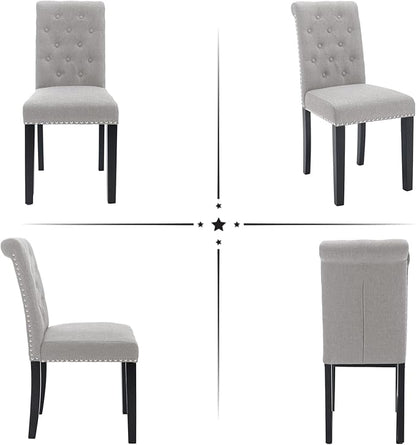 Westice Dining Room Chairs Set of 8 Upholstered Fabric Kitchen Chairs Dining Room Side Chair with Nailhead Trim and Rubber Wood Legs for Small Space Apartment, Light Gray