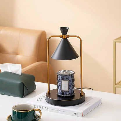 OurLeeme Candle Warmer Lamp - Dimmable Electric Candle Warmer Lamp with Timer Vintage Metal Candle Lamp for Jar Candles Aromatic candleholders for Home Decor (with 2 Bulbs, Black)