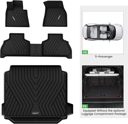 LASFIT Floor Mats&Trunk Mat Fit for BMW X5 2019-2024 2025 2026 40i/45e/50e/50i/M/M50i/M60i, All Weather TPE Custom Fit 1st&2nd Row Full Set Car Mats & Cargo Liner(Only for 5 Passengers), Black