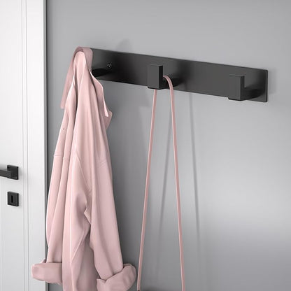 PMMASTO Wall Mounted Coat Hooks- Stainless Steel Rust-Resistant Bathroom Hangers for Towels/Hats/Coats, Heavy-Duty Wall Mount Hooks with Screws (Black 3 Hooks, 2-Pack)