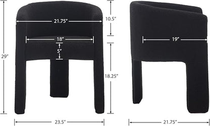 Modern Sherpa Barrel Dining Chairs Set of 3, Upholstered Boucle Kitchen Accent Dining Chairs with Arms Comfy Makeup Vanity Chair, Black